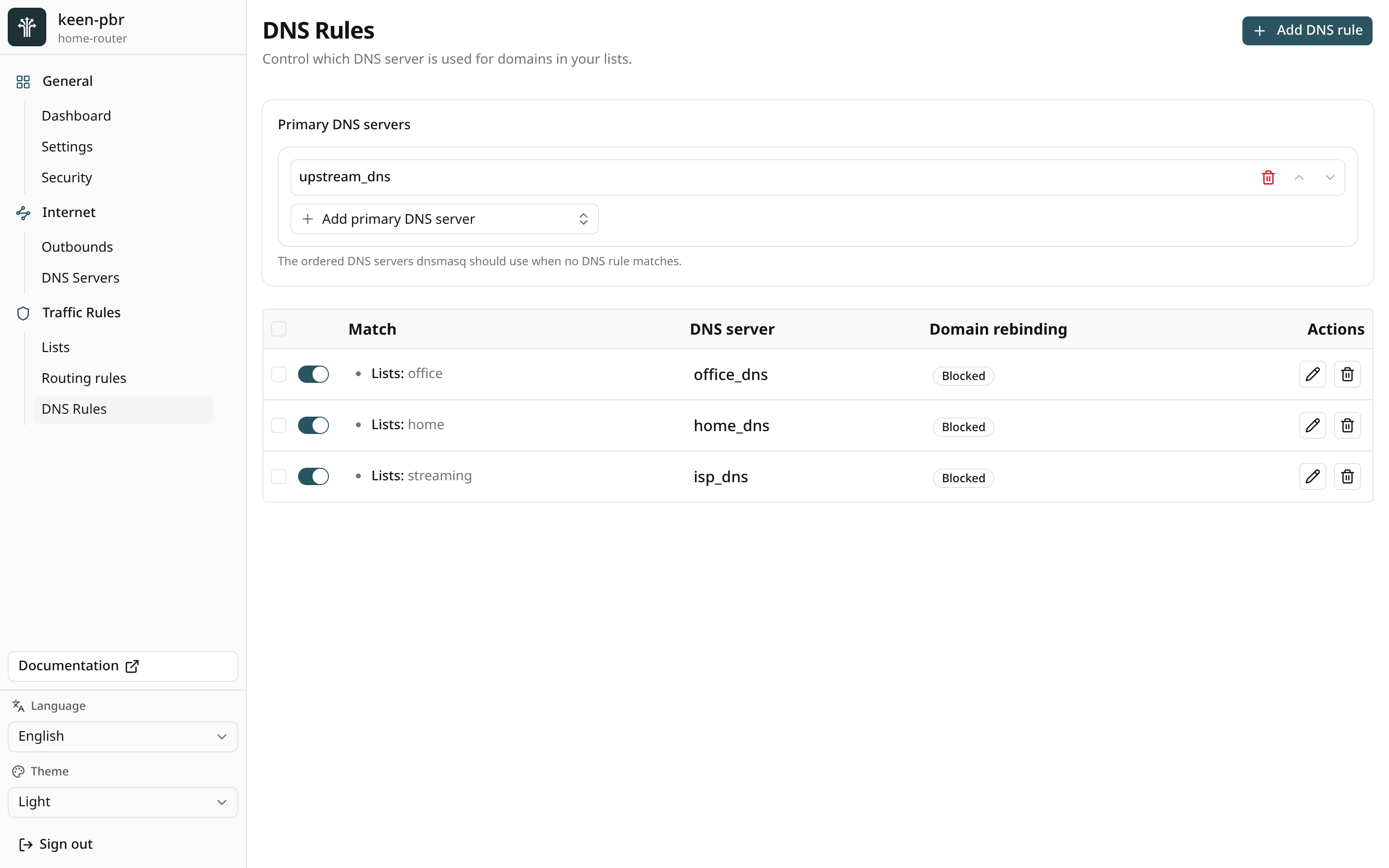 DNS rules — Before