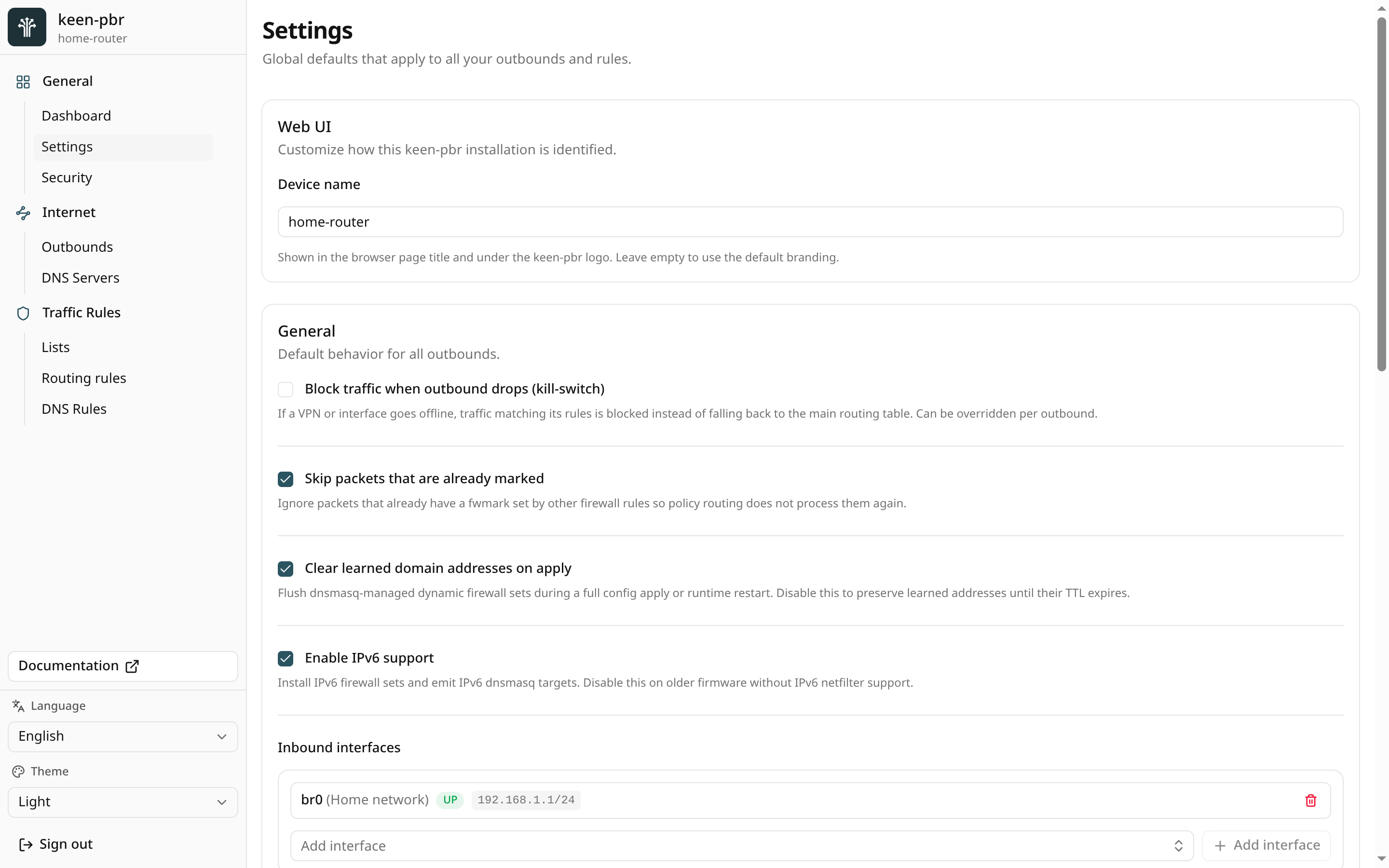 Settings — Before