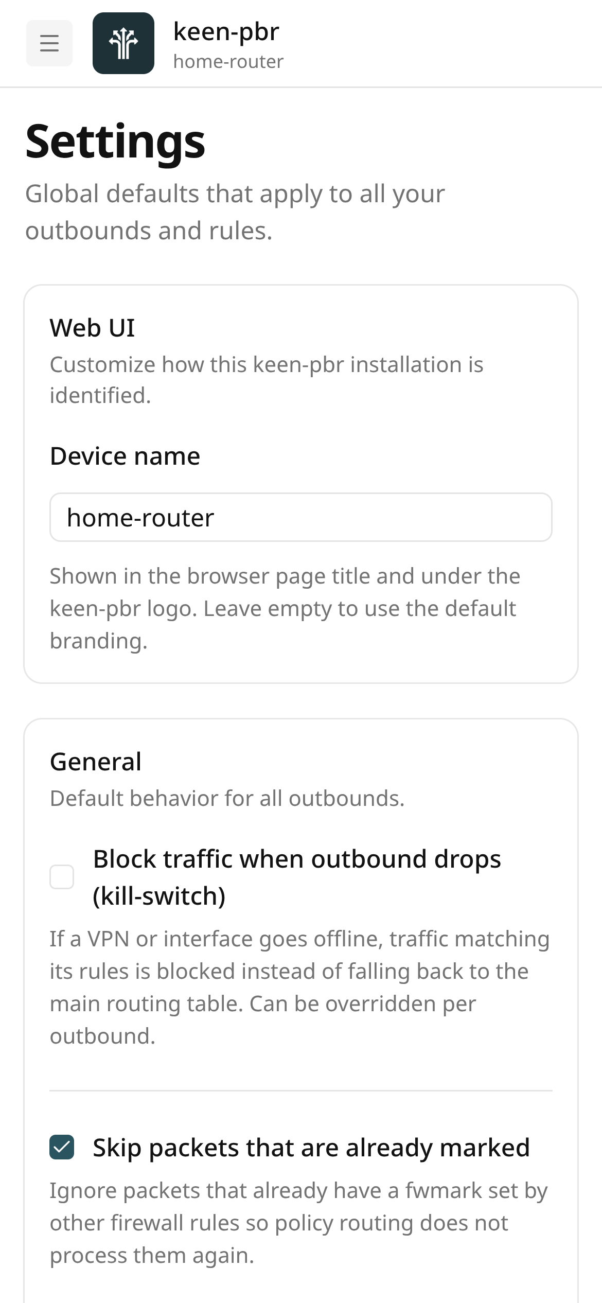 Settings — Before, mobile